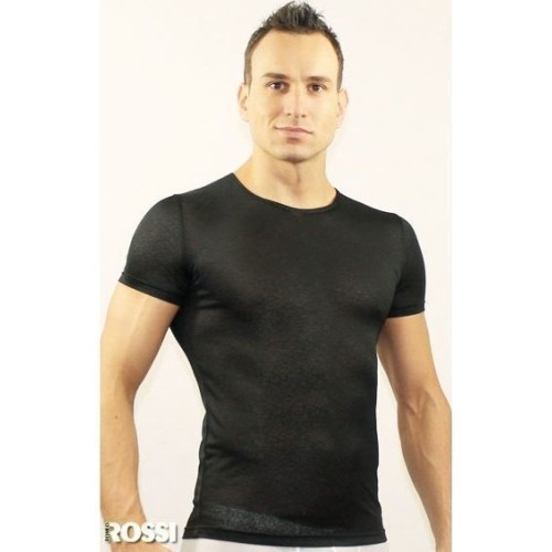 Мужская футболка черная в узорчатую сетку в виде роз Romeo Rossi Black Rose RR00513 (XXL)