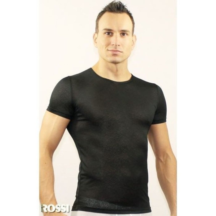 Мужская футболка черная в узорчатую сетку в виде роз Romeo Rossi Black Rose RR00513