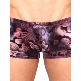 Мужские трусы боксеры баклажановые с узором под велюр Romeo Rossi Violet Flower Boxer RR00219