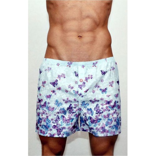 Мужские трусы-шорты бирюзовые с фиолетовыми бабочками Romeo Rossi Shorts RR00302 (M)