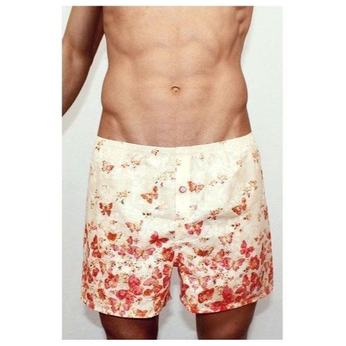 Мужские трусы-шорты бежевые с оранжевыми бабочками Romeo Rossi Shorts RR00301 (L)