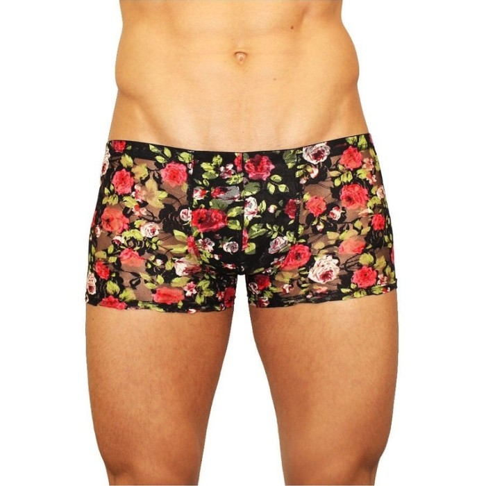 Мужские трусы боксеры кружевные черные с красными розами Romeo Rossi Rose Boxer