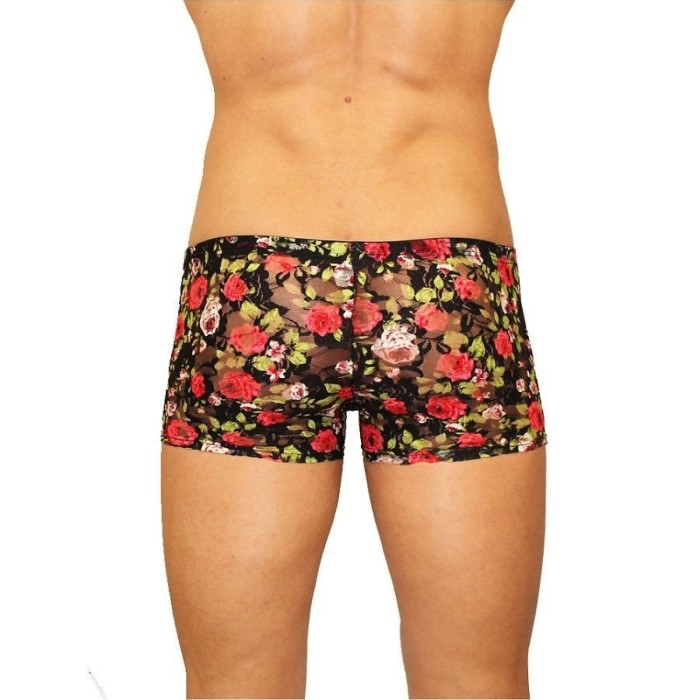 Мужские трусы боксеры кружевные черные с красными розами Romeo Rossi Rose Boxer