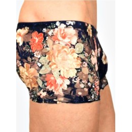 Мужские трусы боксеры темно синие в цветок бежевый Romeo Rossi Black Boxer RR00221