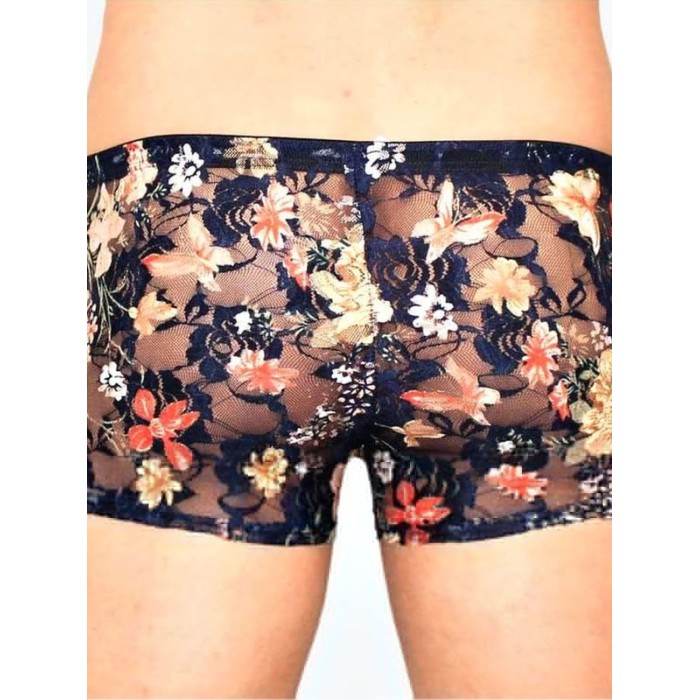 Мужские трусы боксеры темно синие в цветок бежевый Romeo Rossi Black Boxer RR00221