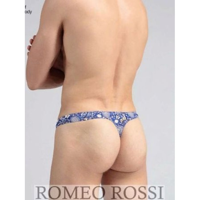 Мужские трусы стринги синие с принтом Romeo Rossi RR1012-9