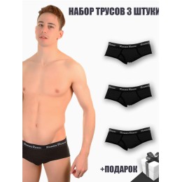 Набор мужских трусов брифов черные 3в1+ПОДАРОК Romeo Rossi 366-023-2
